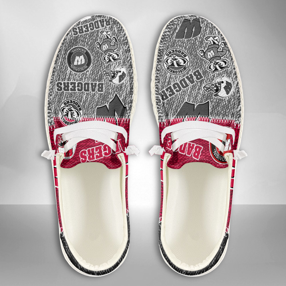 JWFancy NCAA Wisconsin Badgers Hey Dude Shoes Wally Men's Lace Up Loafers Comfortable For Men And Women