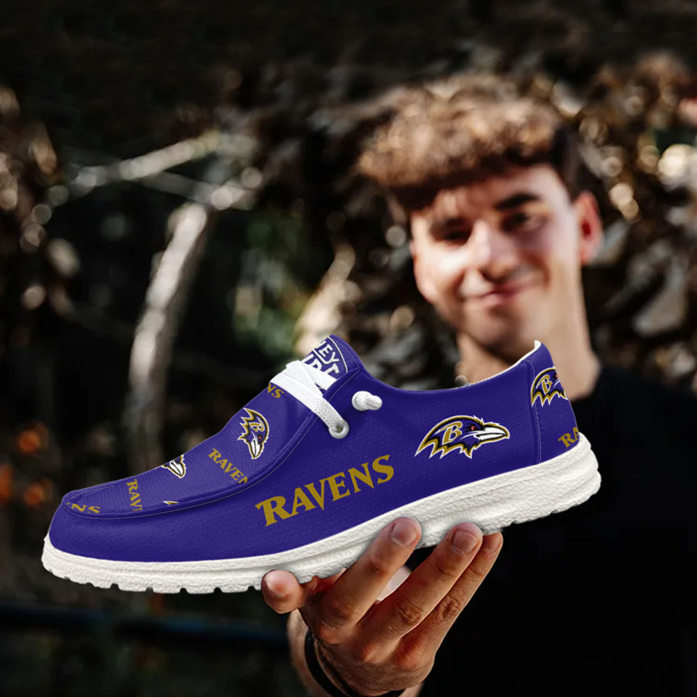 JWFancy NFL Baltimore Ravens Hey Dude Shoes Wally Men's Lace Up Loafers Comfortable For Men And Women
