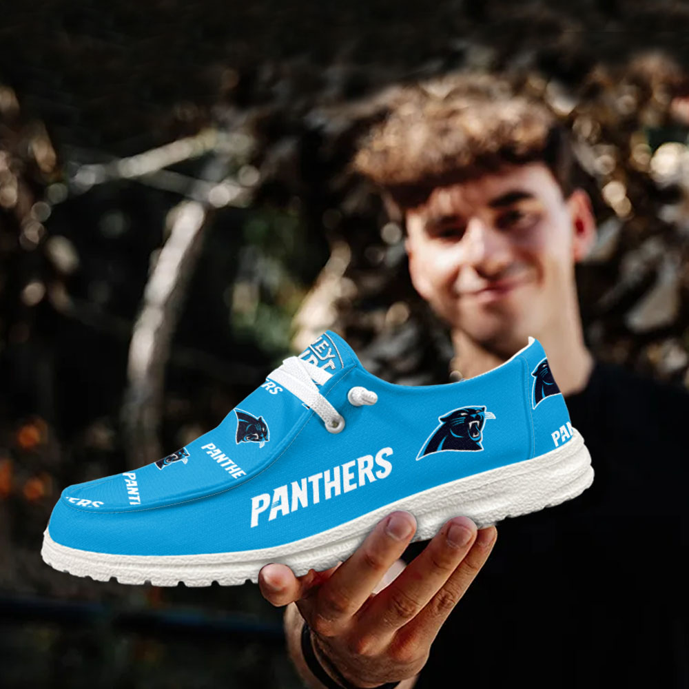 JWFancy NFL Carolina Panthers Hey Dude Shoes Wally Men's Lace Up Loafers Comfortable For Men And Women