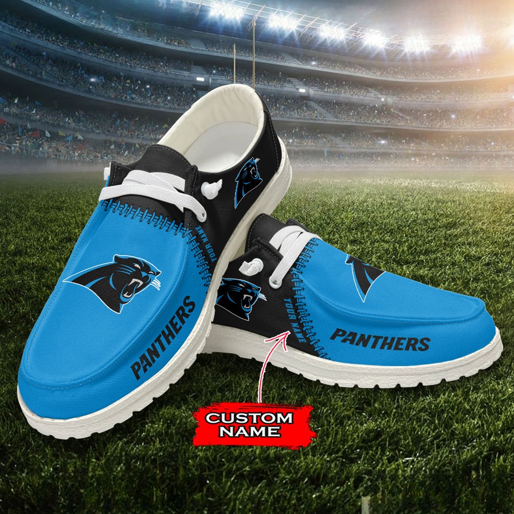 JWFancy NFL Carolina Panthers Hey Dude Shoes Wally Men's Lace Up Loafers Comfortable For Men And Women