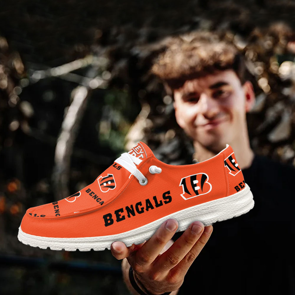 JWFancy NFL Cincinnati Bengals Hey Dude Shoes Wally Men's Lace Up Loafers Comfortable For Men And Women