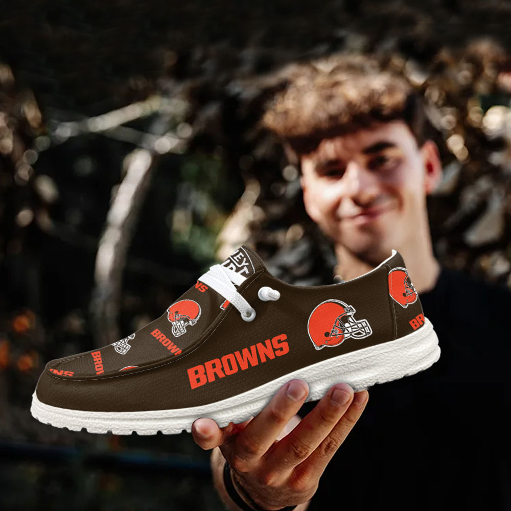 JWFancy NFL Cleveland Browns Hey Dude Shoes Wally Men's Lace Up Loafers Comfortable For Men And Women