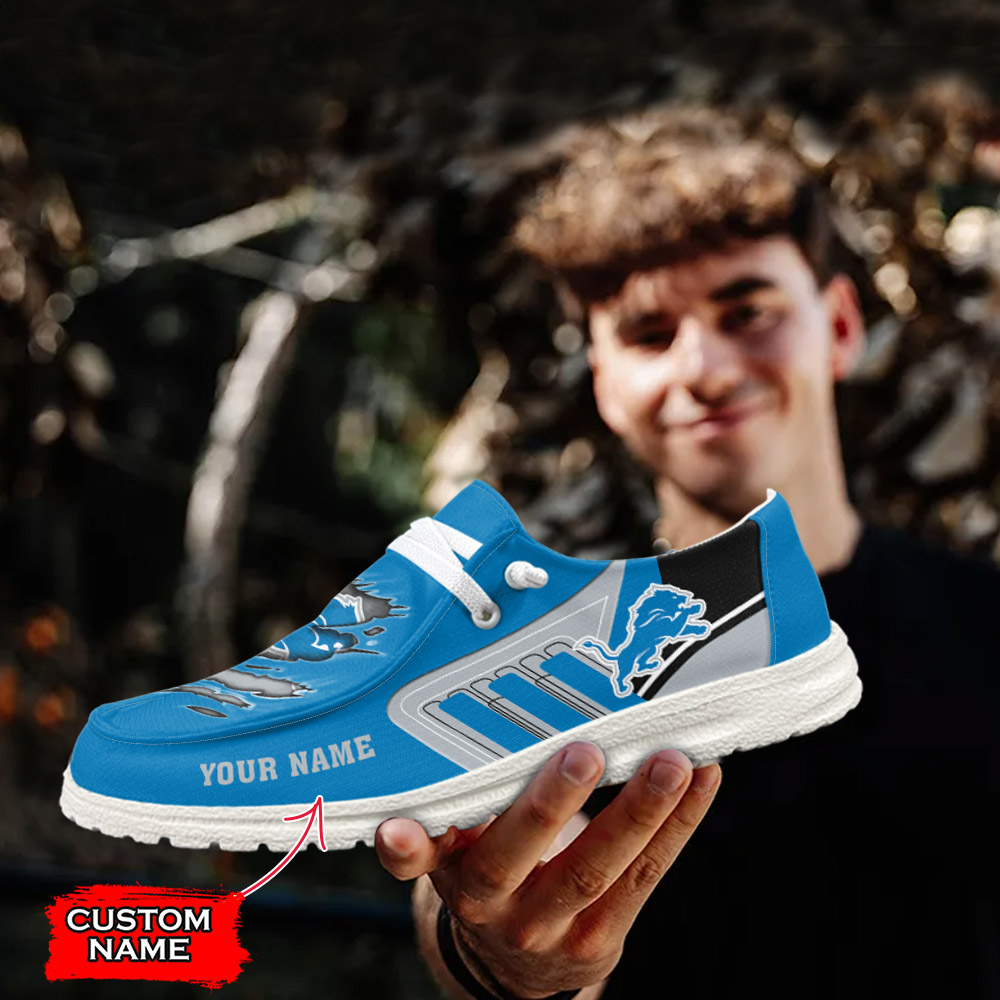 JWFancy NFL Detroit Lions Hey Dude Shoes Wally Men's Lace Up Loafers Comfortable For Men And Women