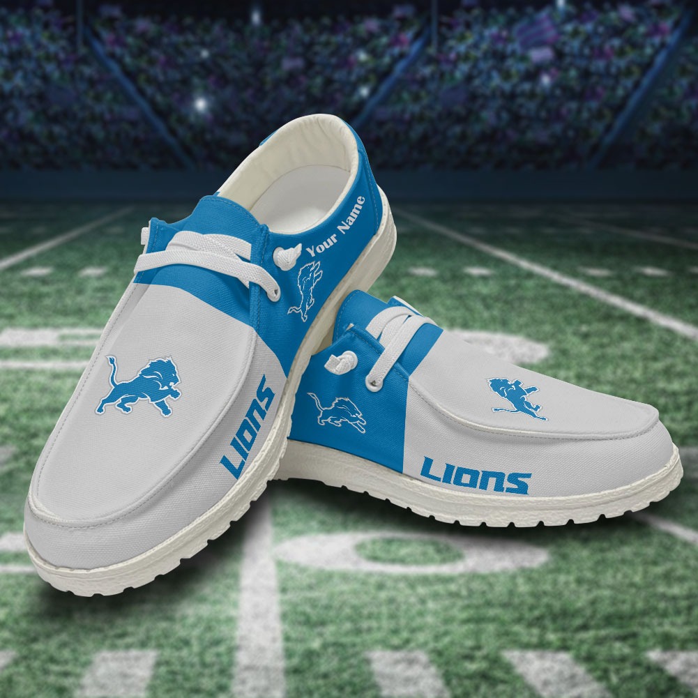 JWFancy NFL Detroit Lions Hey Dude Shoes Wally Men's Lace Up Loafers Comfortable For Men And Women