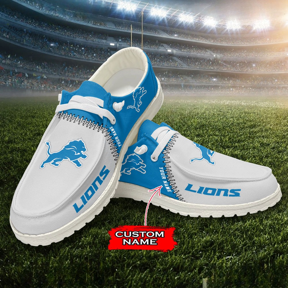 JWFancy NFL Detroit Lions Hey Dude Shoes Wally Men's Lace Up Loafers Comfortable For Men And Women