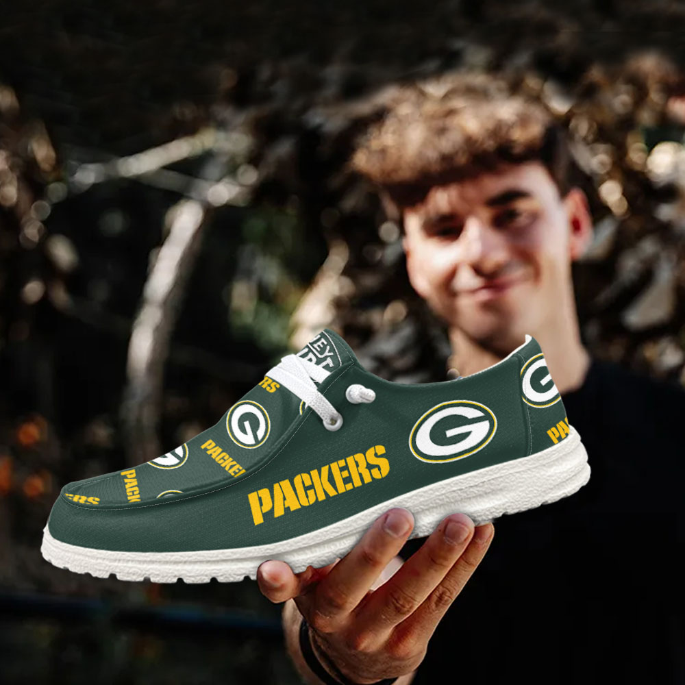 JWFancy NFL Green Bay Packers Hey Dude Shoes Wally Men's Lace Up Loafers Comfortable For Men And Women