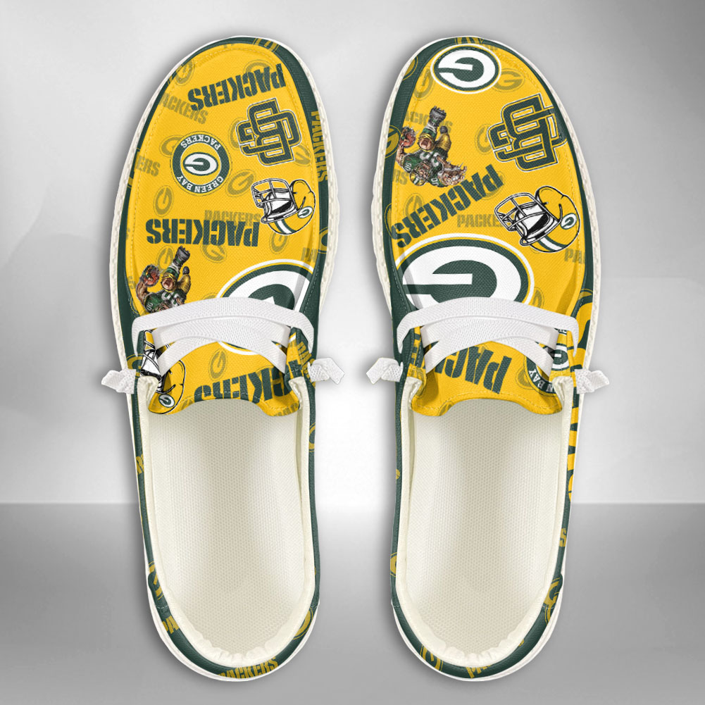 JWFancy NFL Green Bay Packers Hey Dude Shoes Wally Men's Lace Up Loafers Comfortable For Men And Women
