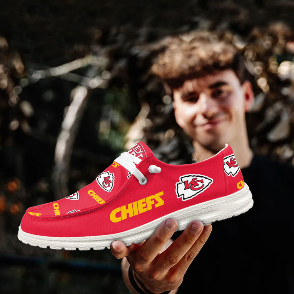 JWFancy NFL Kansas City Chiefs Hey Dude Shoes Wally Men's Lace Up Loafers Comfortable For Men And Women