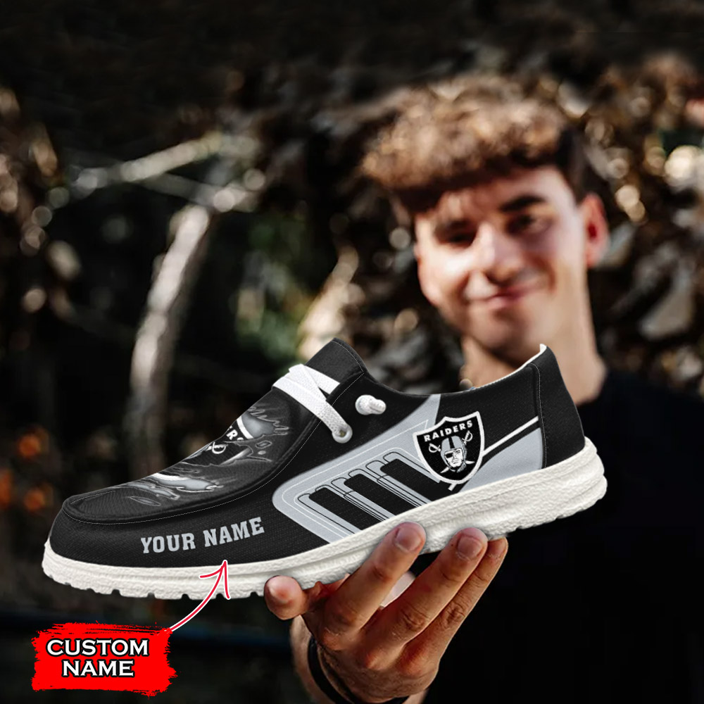 JWFancy NFL Las Vegas Raiders Hey Dude Shoes Wally Men's Lace Up Loafers Comfortable For Men And Women