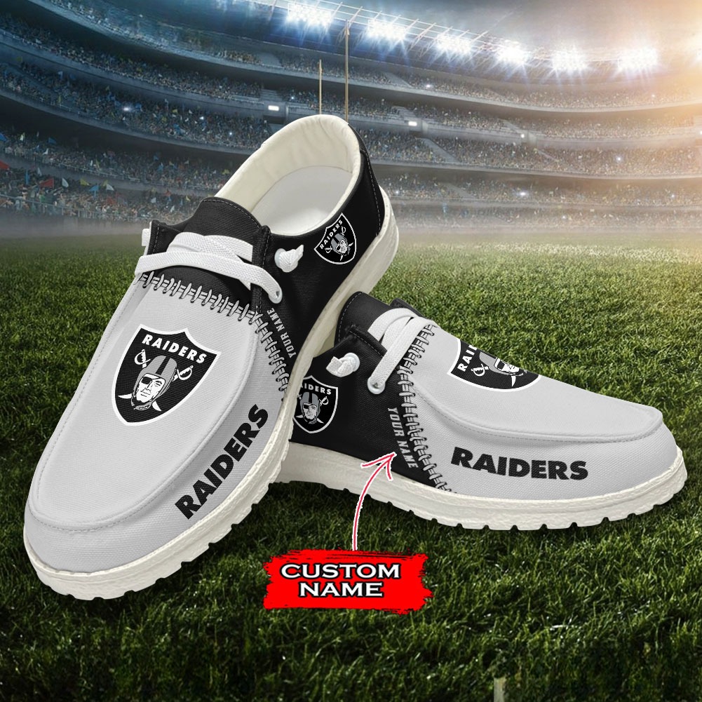 JWFancy NFL Las Vegas Raiders Hey Dude Shoes Wally Men's Lace Up Loafers Comfortable For Men And Women