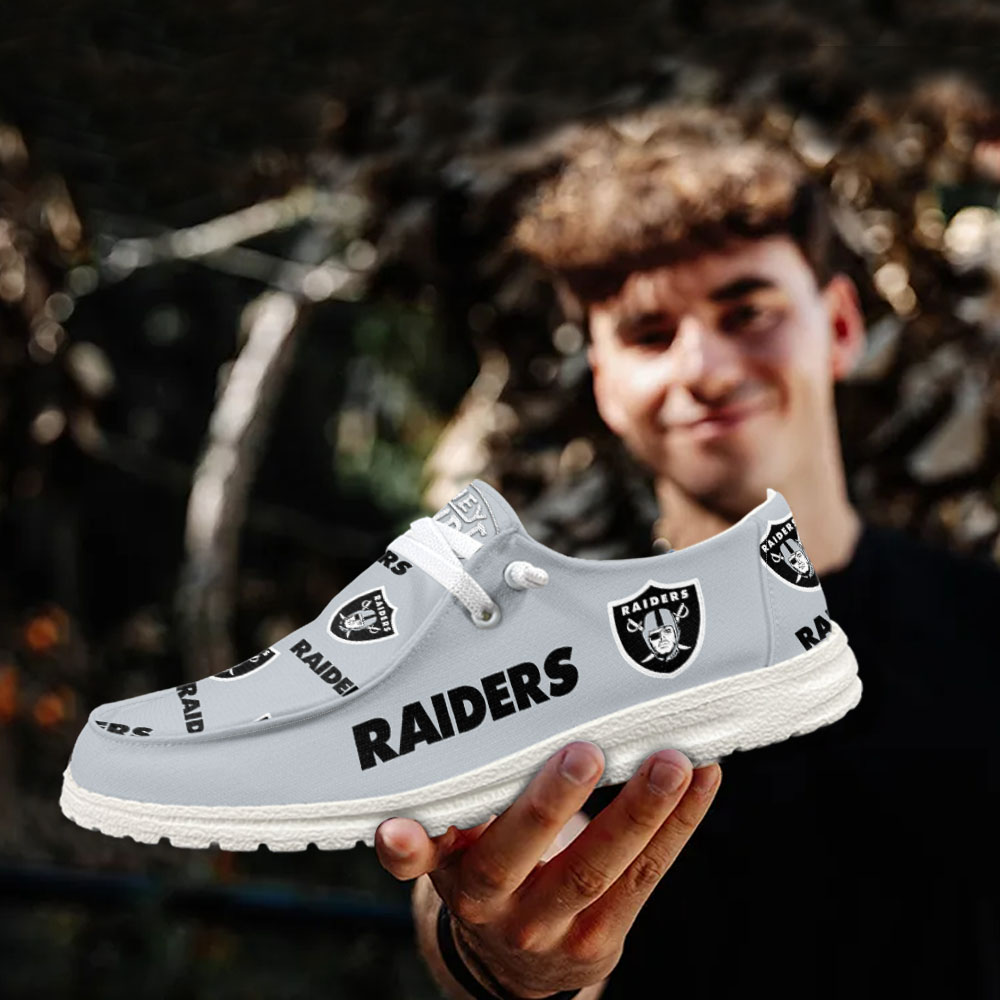 JWFancy NFL Las Vegas Raiders Hey Dude Shoes Wally Men's Lace Up Loafers Comfortable For Men And Women