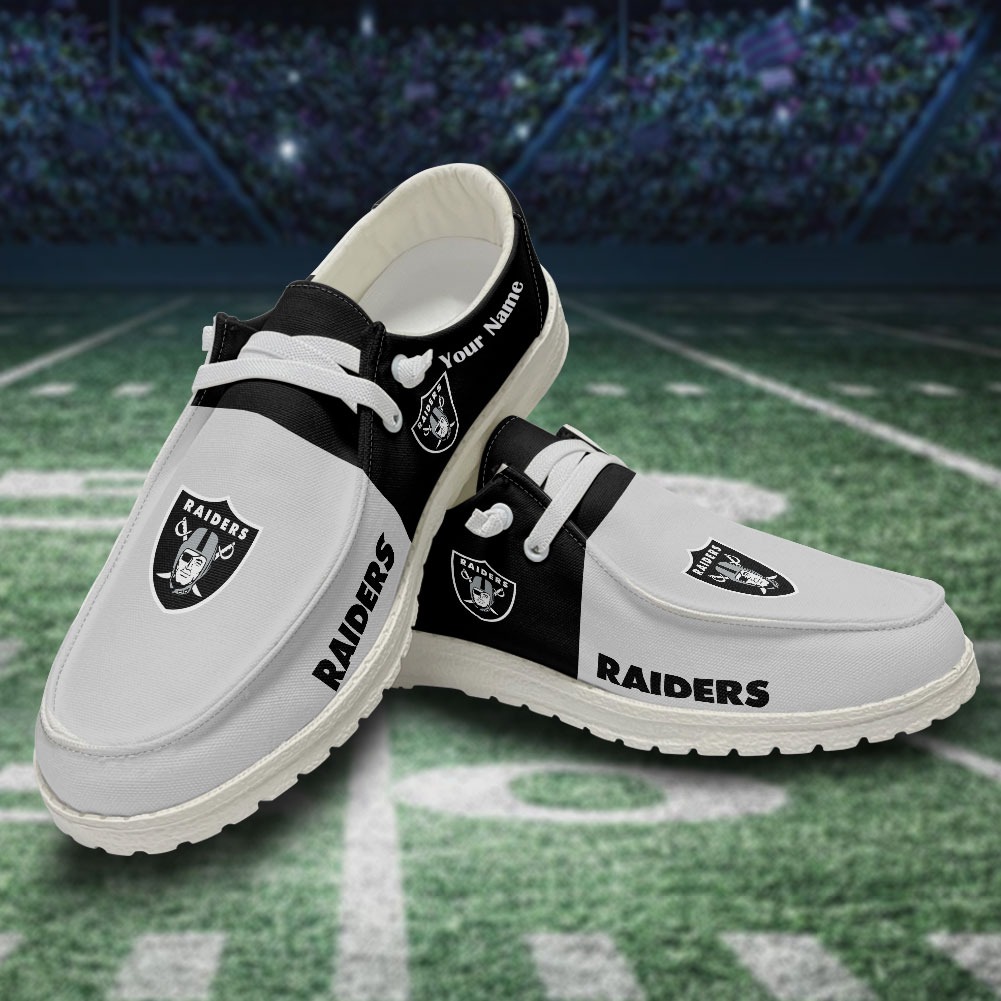 JWFancy NFL Las Vegas Raiders Hey Dude Shoes Wally Men's Lace Up Loafers Comfortable For Men And Women