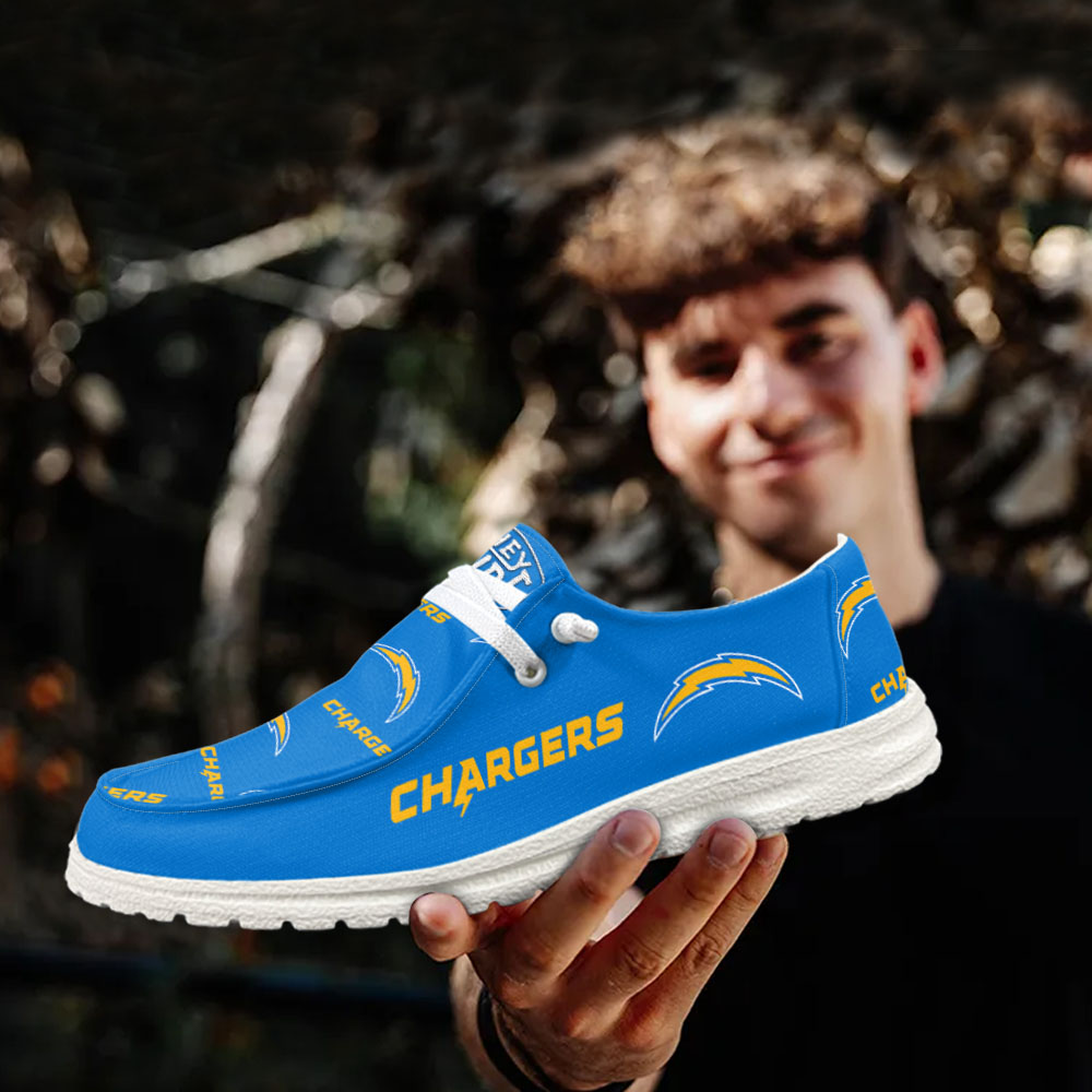 JWFancy NFL Los Angeles Chargers Hey Dude Shoes Wally Men's Lace Up Loafers Comfortable For Men And Women