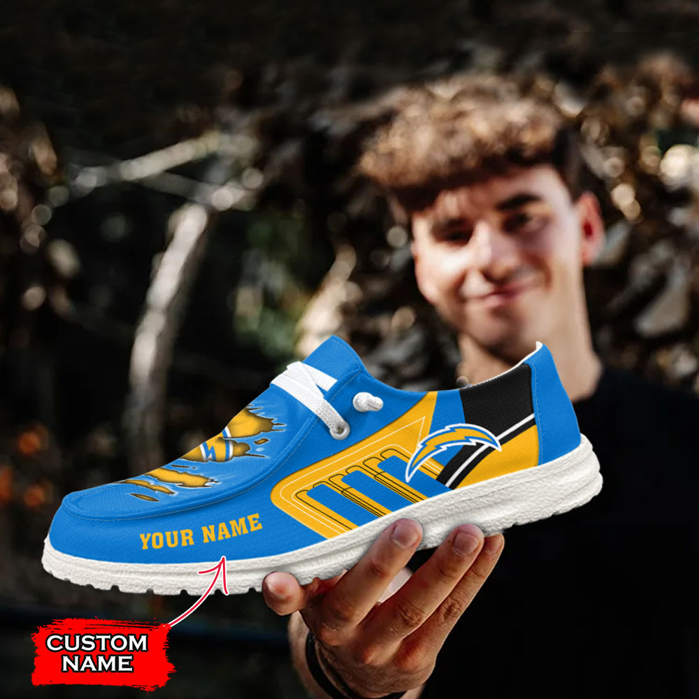 JWFancy NFL Los Angeles Chargers Hey Dude Shoes Wally Men's Lace Up Loafers Comfortable For Men And Women