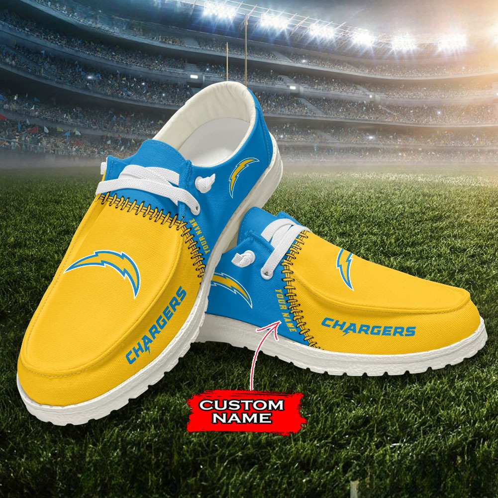 JWFancy NFL Los Angeles Chargers Hey Dude Shoes Wally Men's Lace Up Loafers Comfortable For Men And Women