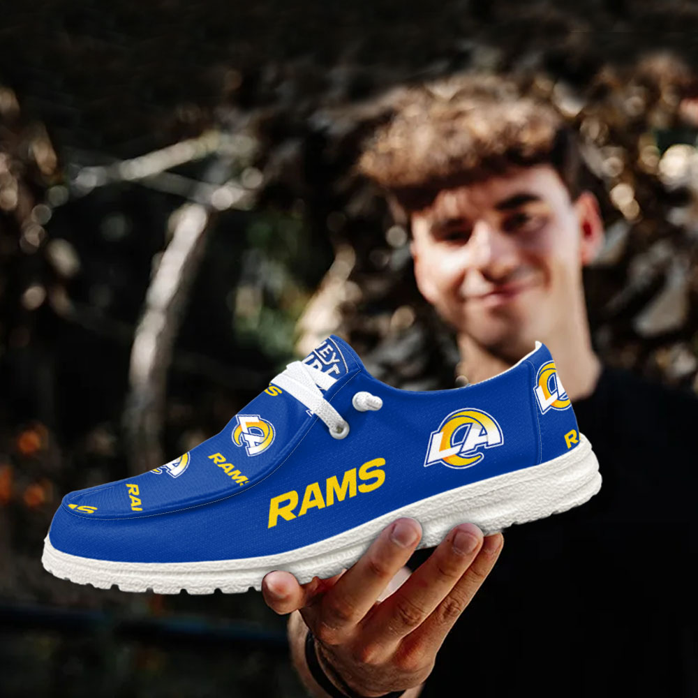 JWFancy NFL Los Angeles Rams Hey Dude Shoes Wally Men's Lace Up Loafers Comfortable For Men And Women
