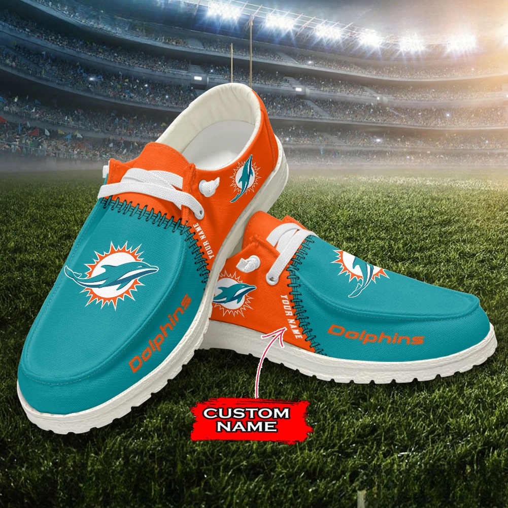 JWFancy NFL Miami Dolphins Hey Dude Shoes Wally Men's Lace Up Loafers Comfortable For Men And Women