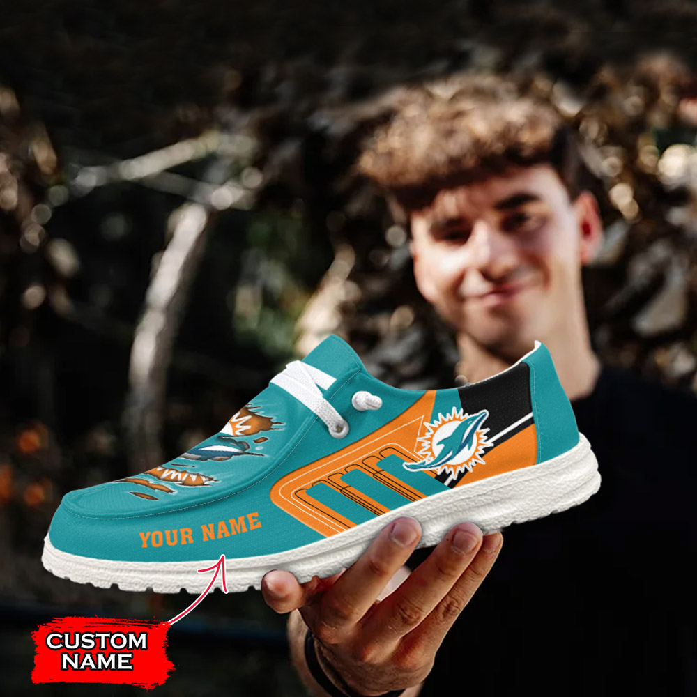 JWFancy NFL Miami Dolphins Hey Dude Shoes Wally Men's Lace Up Loafers Comfortable For Men And Women