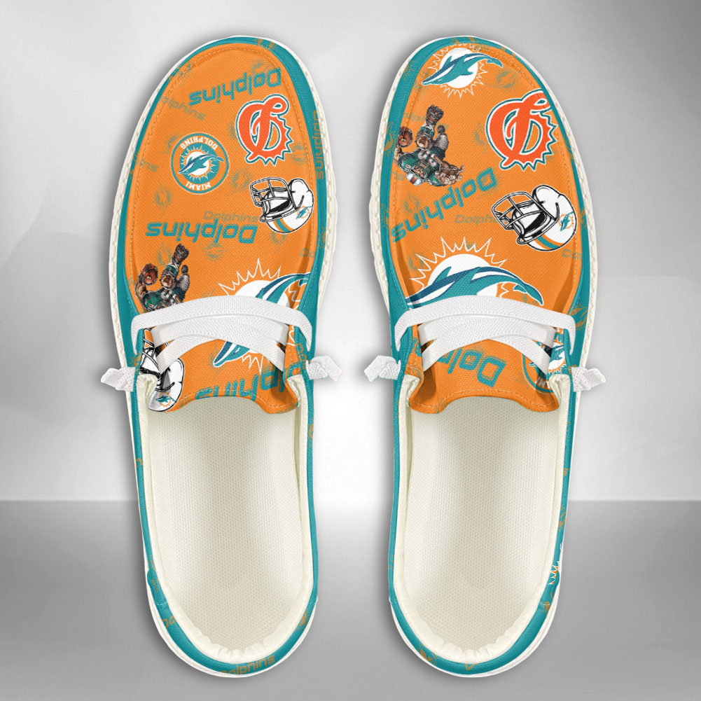 JWFancy NFL Miami Dolphins Hey Dude Shoes Wally Men's Lace Up Loafers Comfortable For Men And Women