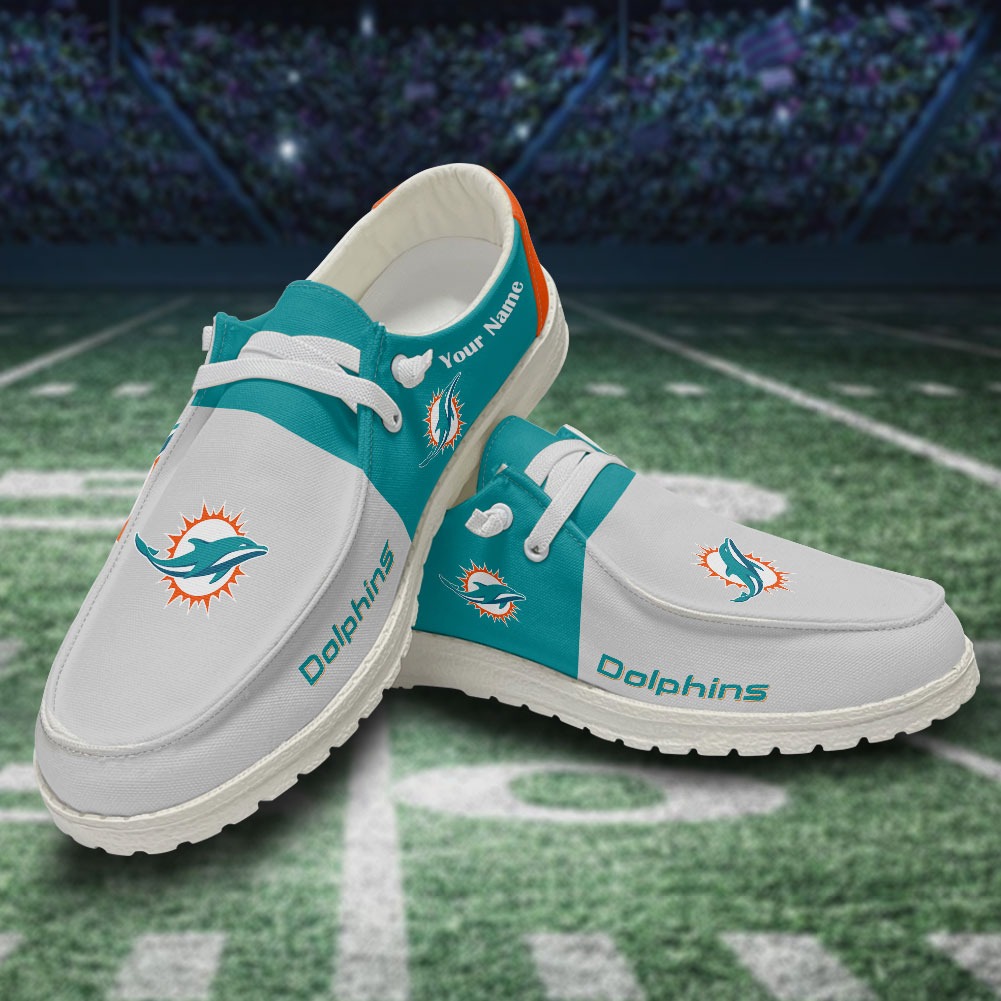 JWFancy NFL Miami Dolphins Hey Dude Shoes Wally Men's Lace Up Loafers Comfortable For Men And Women