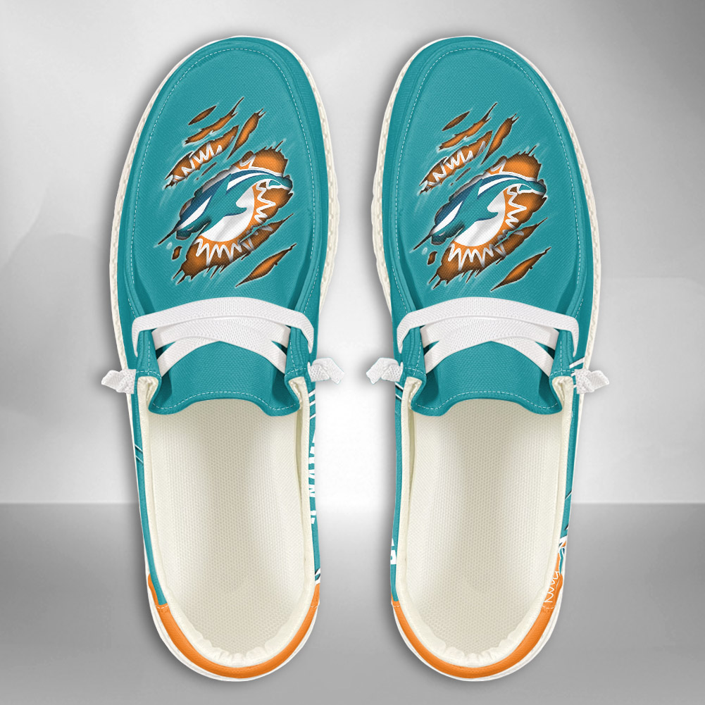 JWFancy NFL Miami Dolphins Hey Dude Shoes Wally Men's Lace Up Loafers Comfortable For Men And Women
