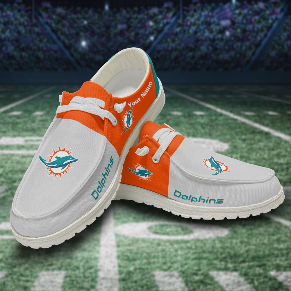 JWFancy NFL Miami Dolphins Hey Dude Shoes Wally Men's Lace Up Loafers Comfortable For Men And Women