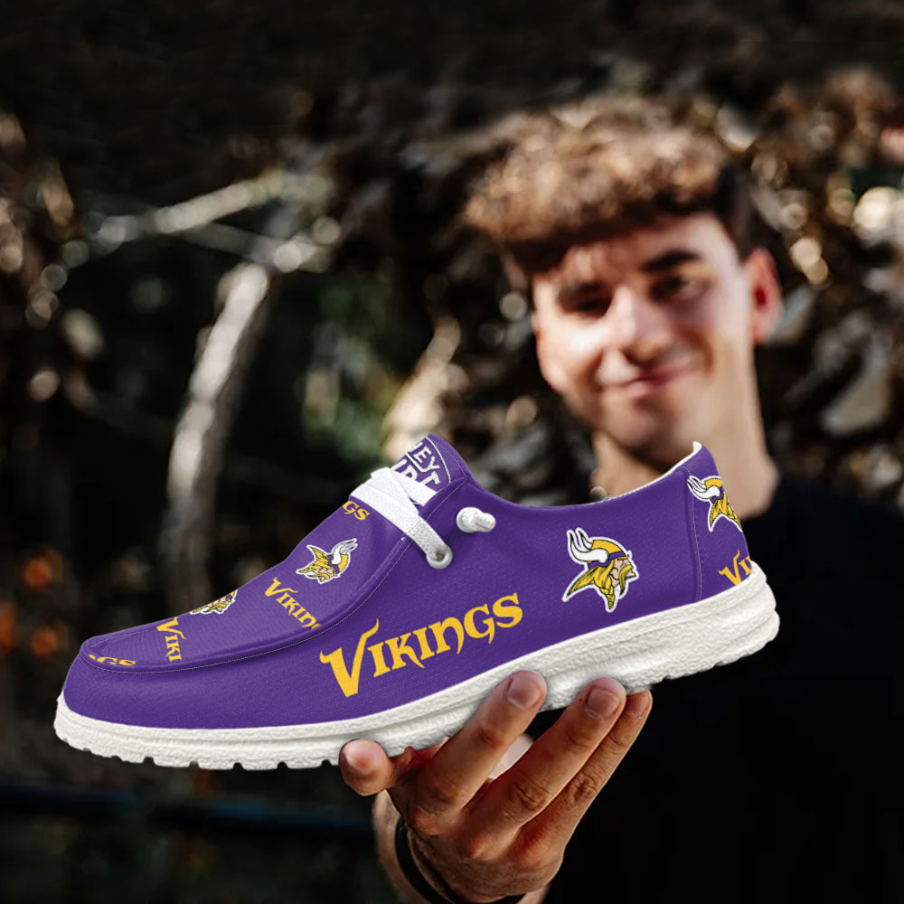 JWFancy NFL Minnesota Vikings Hey Dude Shoes Wally Men's Lace Up Loafers Comfortable For Men And Women
