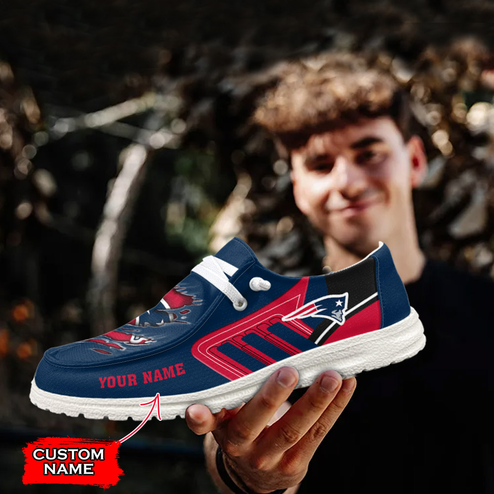 JWFancy NFL New England Patriots Hey Dude Shoes Wally Men's Lace Up Loafers Comfortable For Men And Women
