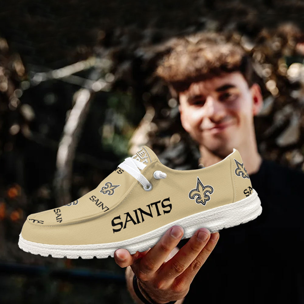 JWFancy NFL New Orleans Saints Hey Dude Shoes Wally Men's Lace Up Loafers Comfortable For Men And Women