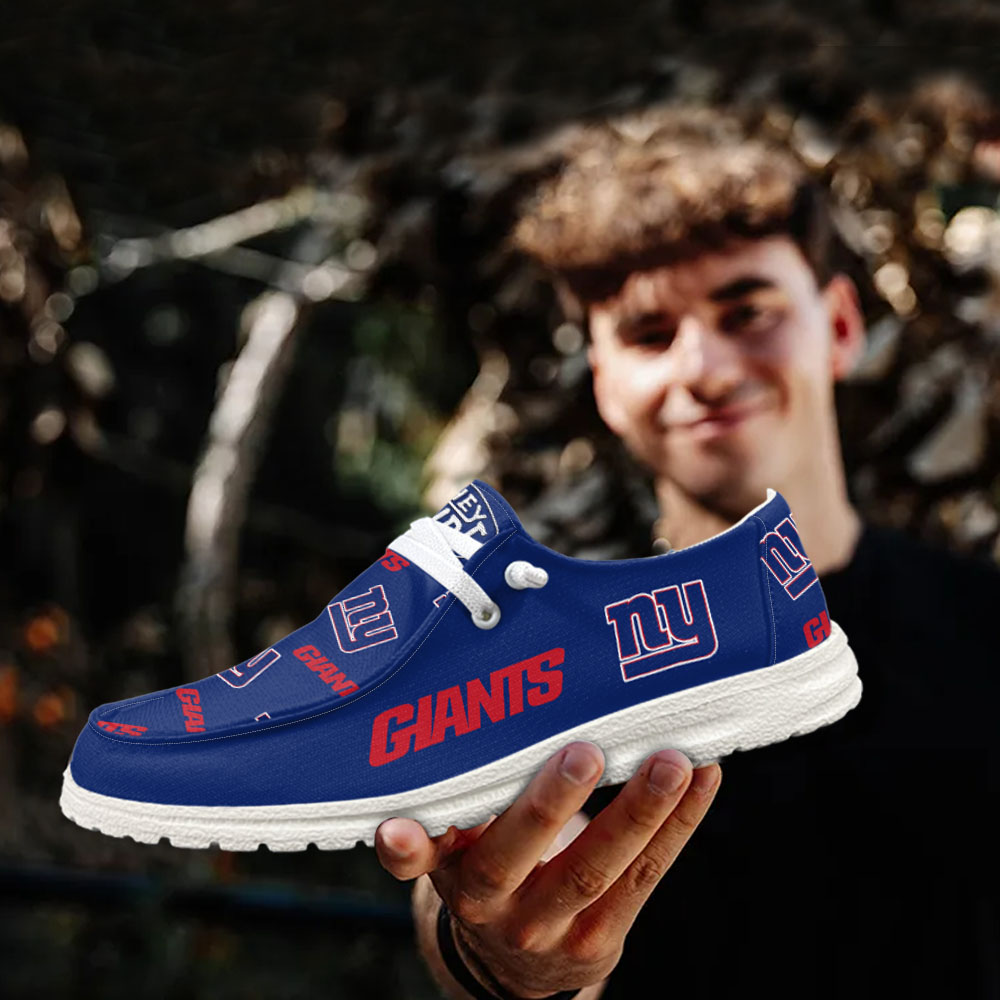 JWFancy NFL New York Giants Hey Dude Shoes Wally Men's Lace Up Loafers Comfortable For Men And Women
