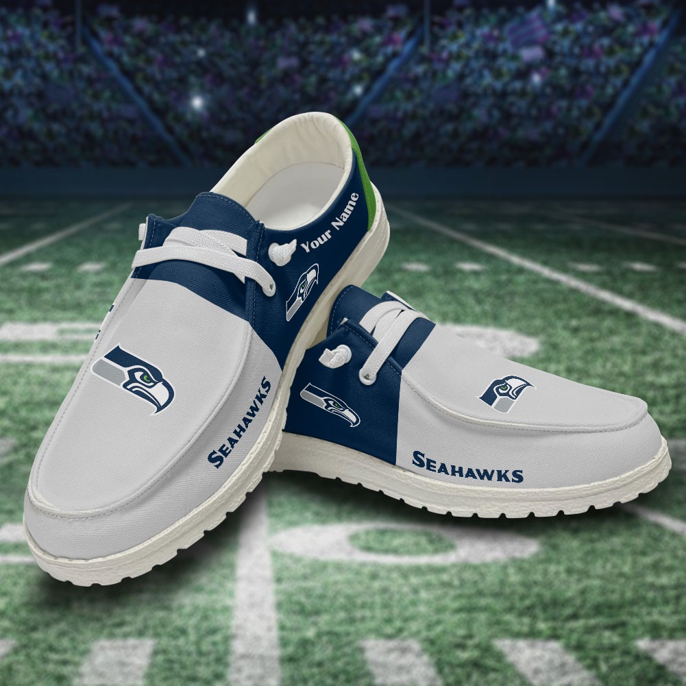 JWFancy NFL Seattle seahawks Hey Dude Shoes Wally Men's Lace Up Loafers Comfortable For Men And Women