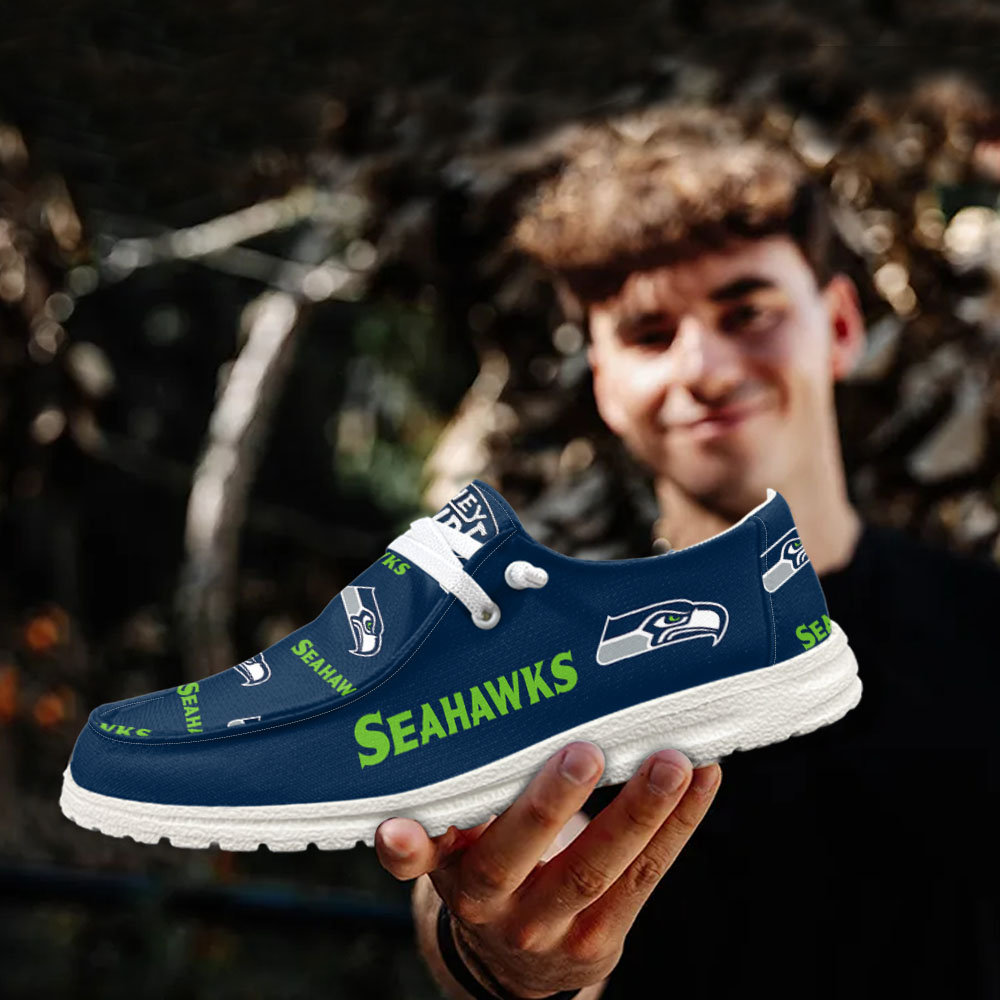 JWFancy NFL Seattle Seahawks Hey Dude Shoes Wally Men's Lace Up Loafers Comfortable For Men And Women