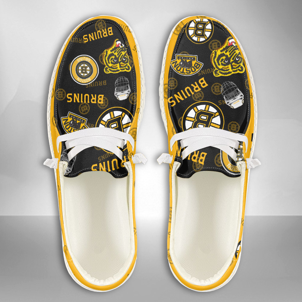 JWFancy NHL Boston Bruins Hey Dude Shoes Wally Men's Lace Up Loafers Comfortable For Men And Women
