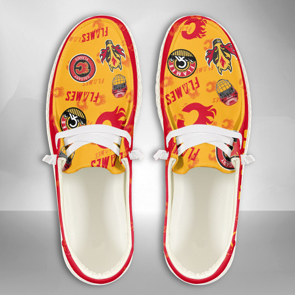 JWFancy NHL Calgary Flames Hey Dude Shoes Wally Men's Lace Up Loafers Comfortable For Men And Women