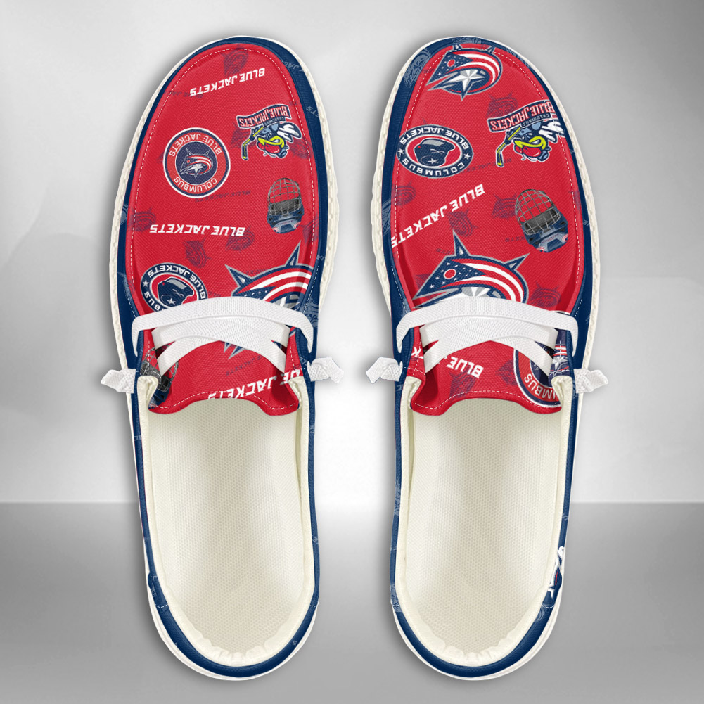JWFancy NHL Columbus Blue Jackets Hey Dude Shoes Wally Men's Lace Up Loafers Comfortable For Men And Women
