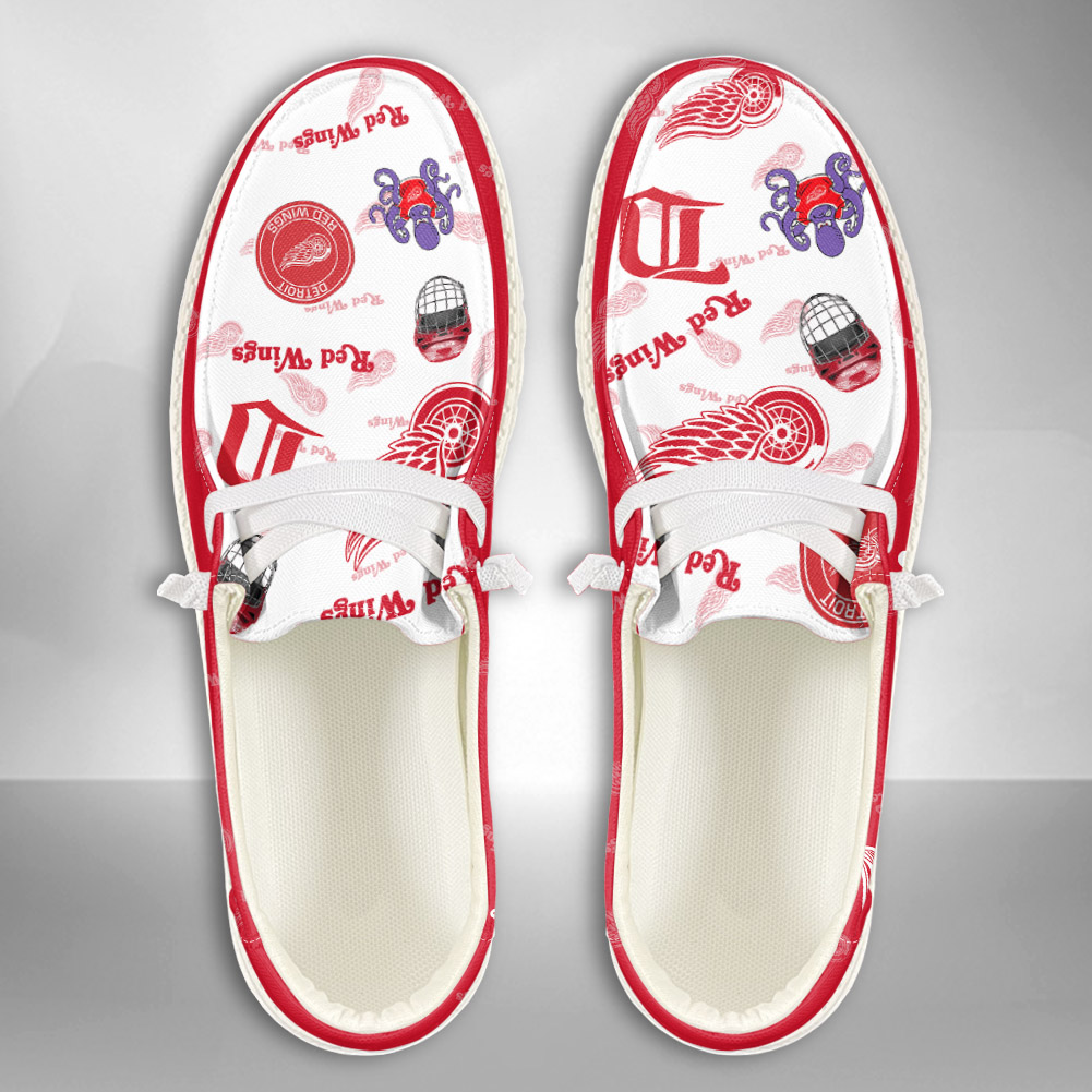 JWFancy NHL Detroit Red Wings Hey Dude Shoes Wally Men's Lace Up Loafers Comfortable For Men And Women