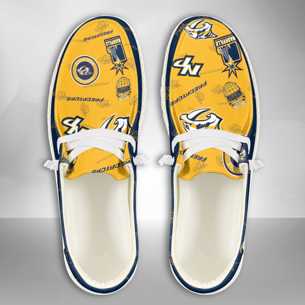 JWFancy NHL Nashville Predators Hey Dude Shoes Wally Men's Lace Up Loafers Comfortable For Men And Women