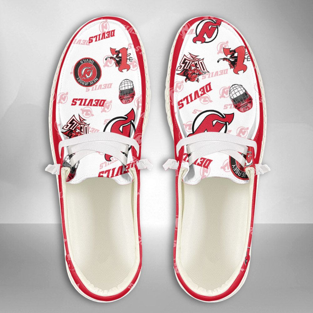 JWFancy NHL New Jersey Devils Hey Dude Shoes Wally Men's Lace Up Loafers Comfortable For Men And Women