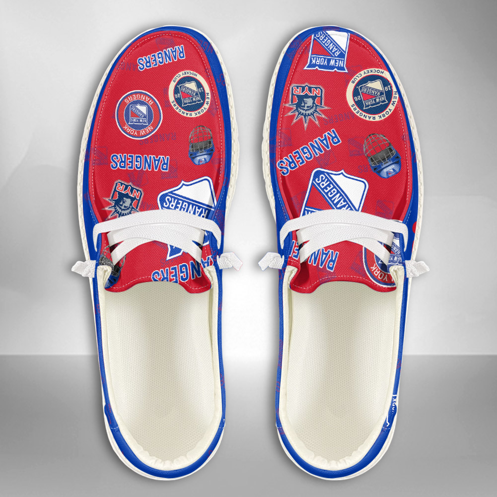 JWFancy NHL New York Rangers Hey Dude Shoes Wally Men's Lace Up Loafers Comfortable For Men And Women