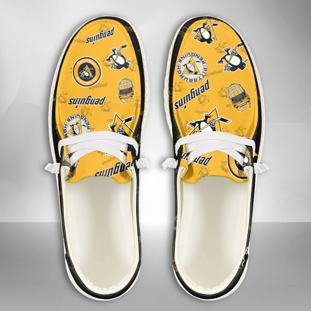 JWFancy NHL Pittsburgh Penguins Hey Dude Shoes Wally Men's Lace Up Loafers Comfortable For Men And Women