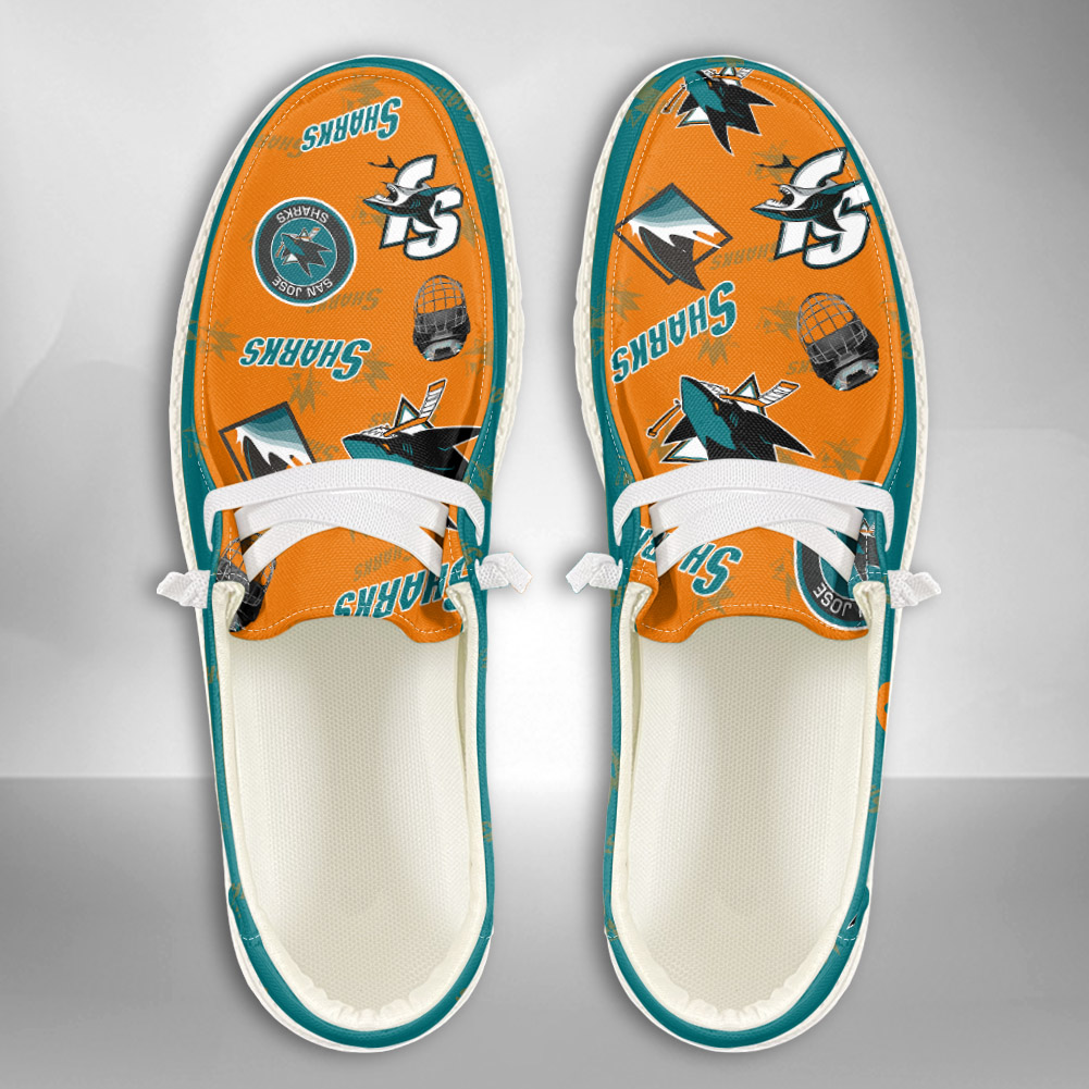 JWFancy NHL San Jose Sharks Hey Dude Shoes Wally Men's Lace Up Loafers Comfortable For Men And Women