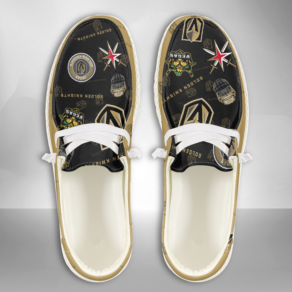 JWFancy NHL Vegas Golden Knights Hey Dude Shoes Wally Men's Lace Up Loafers Comfortable For Men And Women