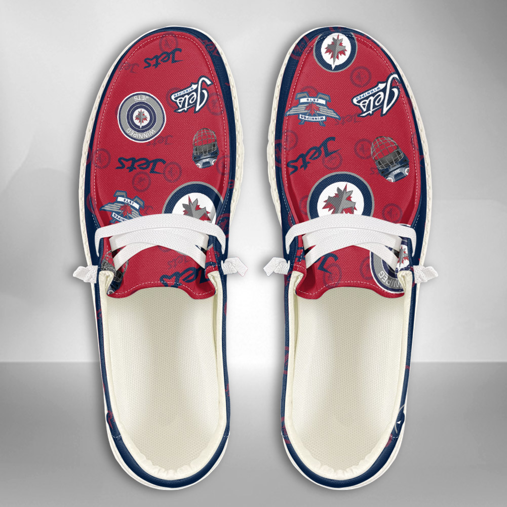 JWFancy NHL Winnipeg Jets Hey Dude Shoes Wally Men's Lace Up Loafers Comfortable For Men And Women