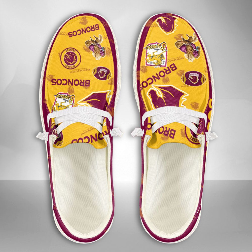 JWFancy NRL Brisbane Broncos Hey Dude Shoes Wally Men's Lace Up Loafers Comfortable For Men And Women