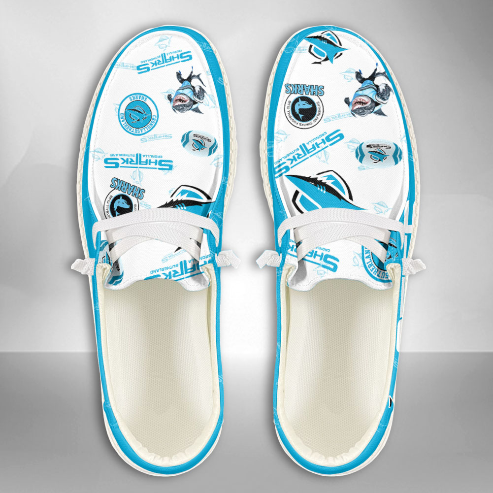 JWFancy NRL Cronulla-Sutherland Sharks Hey Dude Shoes Wally Men's Lace Up Loafers Comfortable For Men And Women