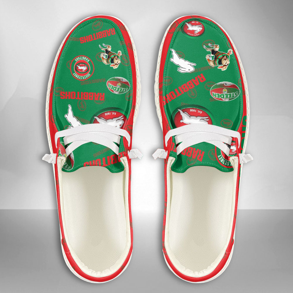 JWFancy NRL South Sydney Rabbitohs Hey Dude Shoes Wally Men's Lace Up Loafers Comfortable For Men And Women