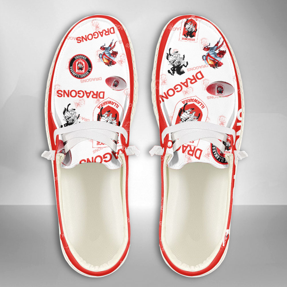 JWFancy NRL St. George Illawarra Dragons Hey Dude Shoes Wally Men's Lace Up Loafers Comfortable For Men And Women