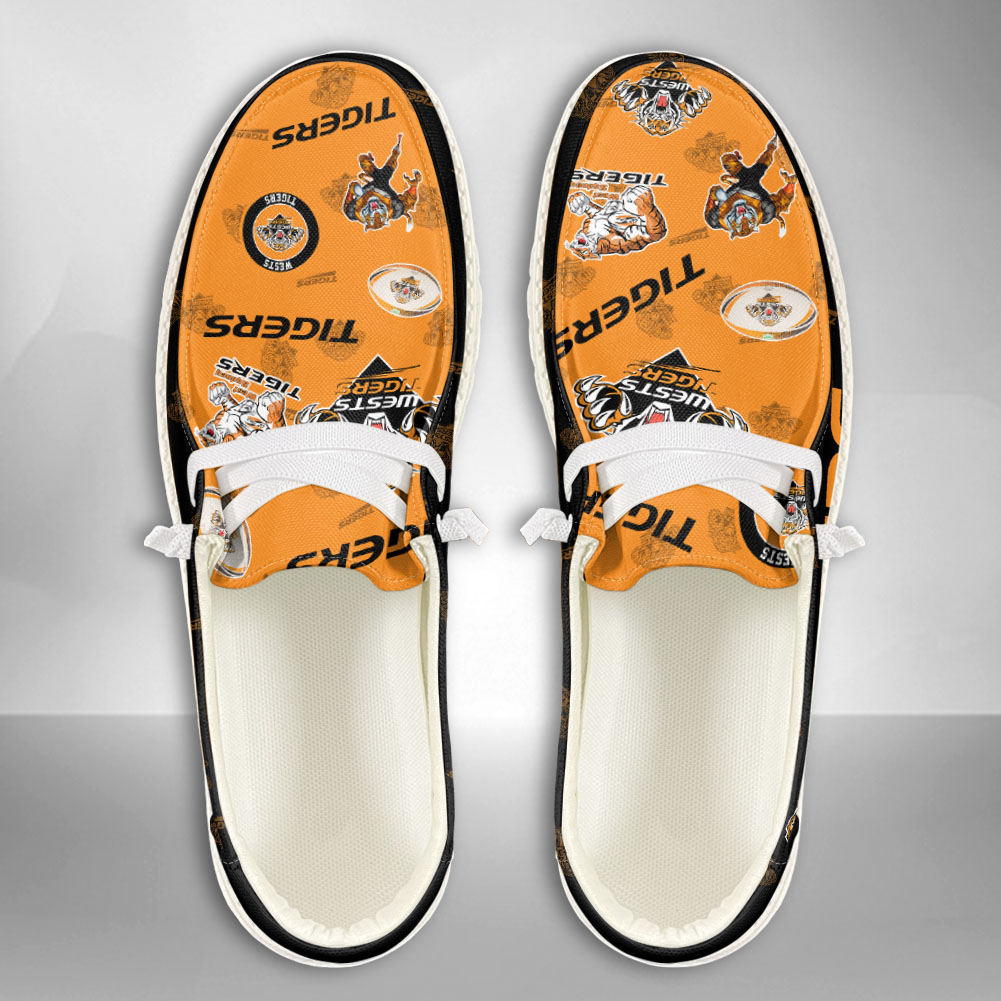JWFancy NRL Wests Tigers Hey Dude Shoes Wally Men's Lace Up Loafers Comfortable For Men And Women