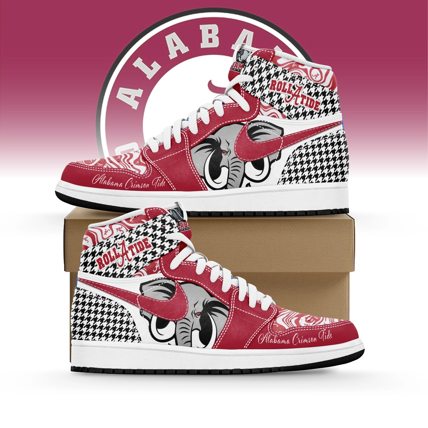 JWFancy Alabama Crimson Tide AJ1 High Sneakers Shoes For Men And Women