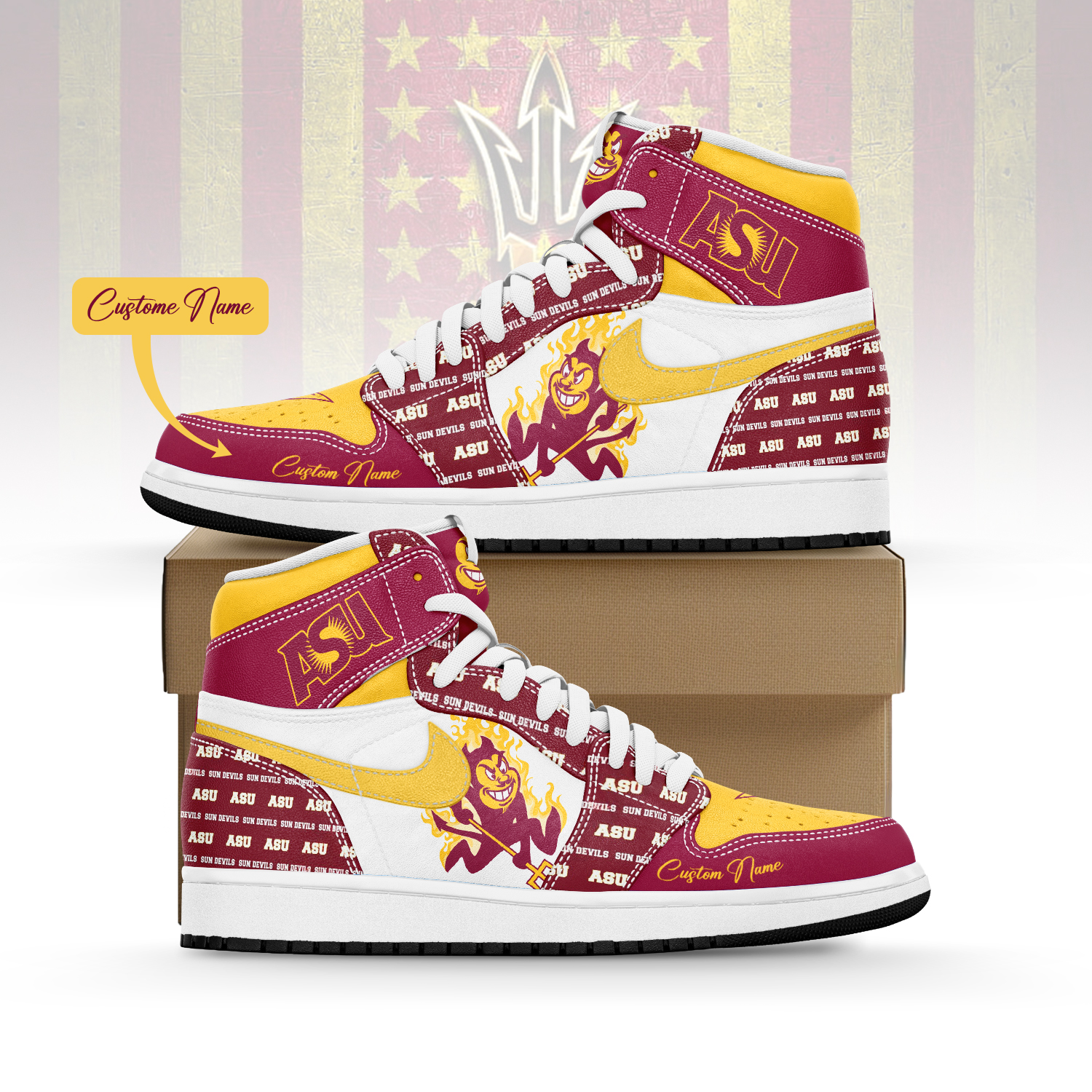 JWFancy Arizona State Sun Devils AJ1 High Sneakers Shoes For Men And Women